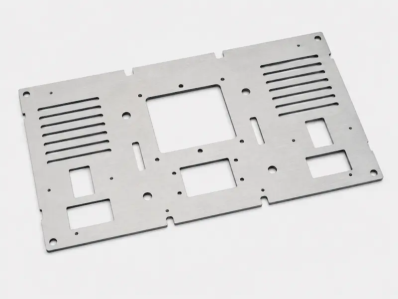 Aluminum enclosure panel after laser cutting