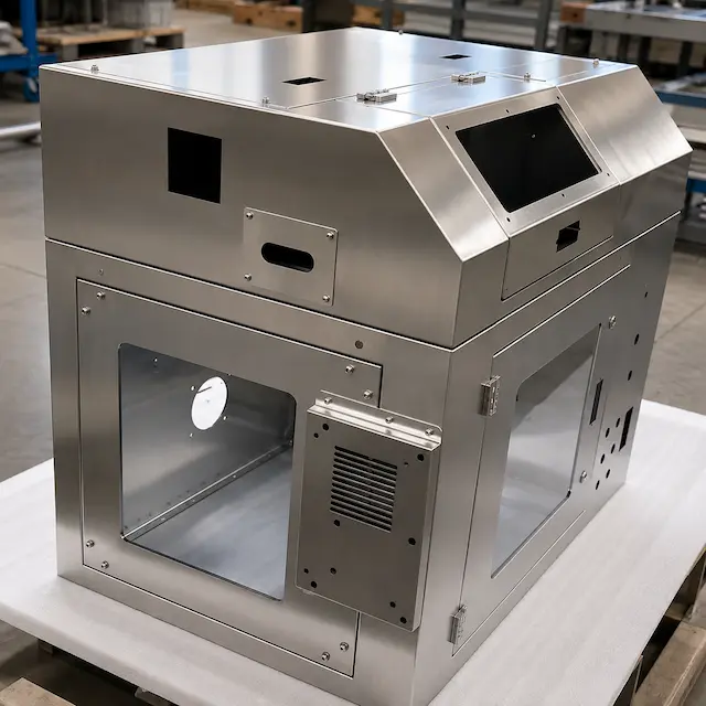 Welded stainless steel enclosure for industrial equipment